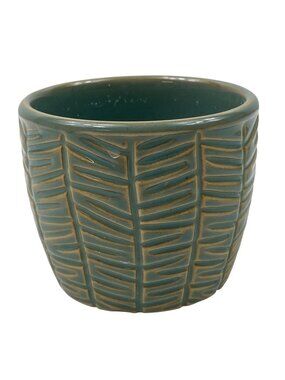 Vintage Embossed Blue Ceramic Planter Pot Home Decor 3.5" Diameter